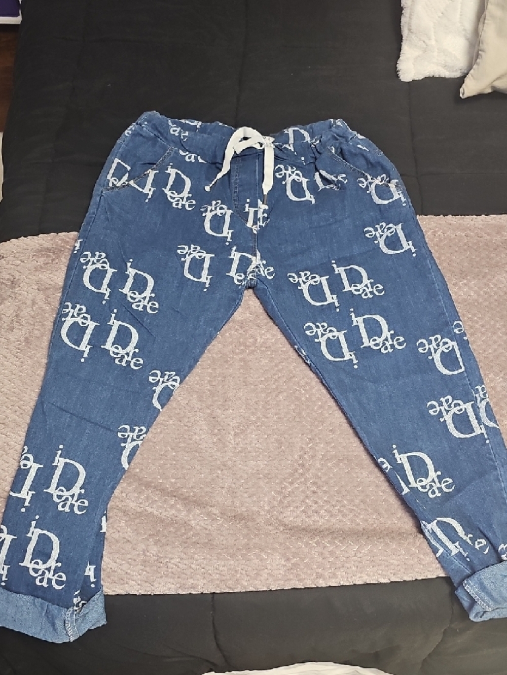Blue Logo-Print Drawstring Jumpsuit - Picture 3 of 6
